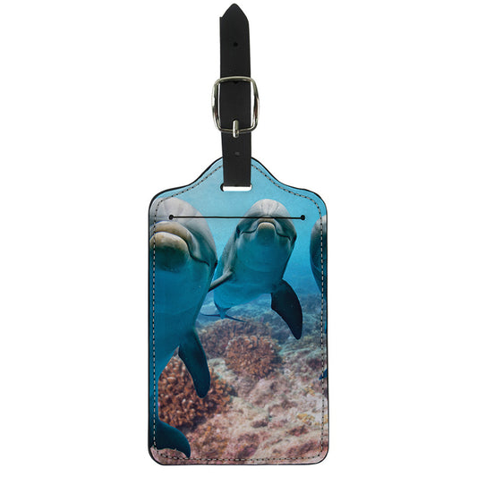 Cute Dolphins In The Ocean Print Luggage Tag