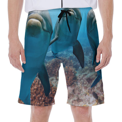 Cute Dolphins In The Ocean Print Men's Beach Shorts
