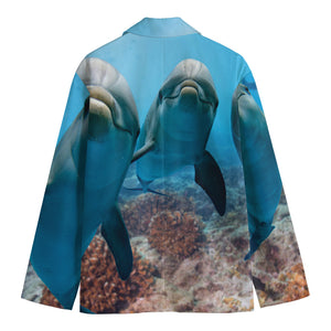 Cute Dolphins In The Ocean Print Men's Blazer