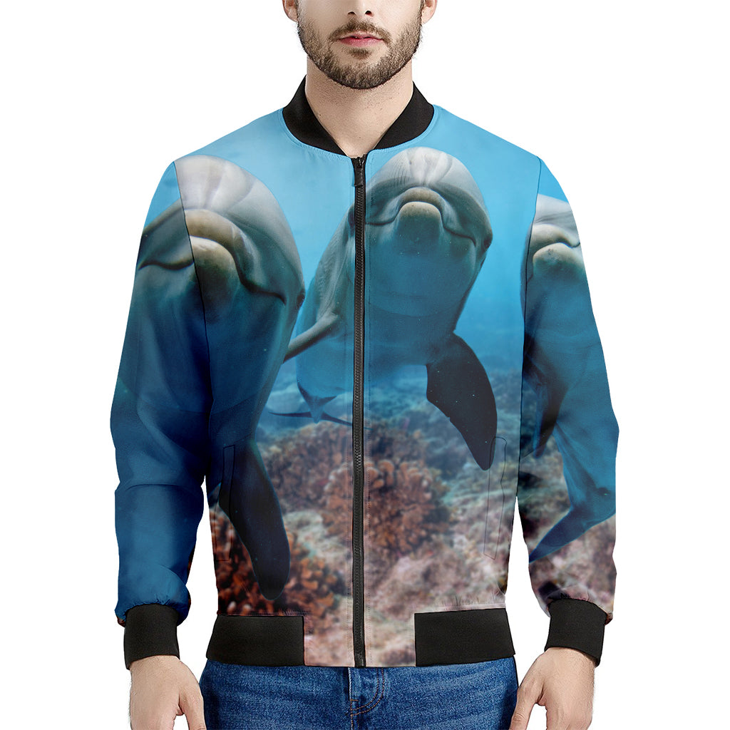 Cute Dolphins In The Ocean Print Men's Bomber Jacket