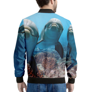 Cute Dolphins In The Ocean Print Men's Bomber Jacket