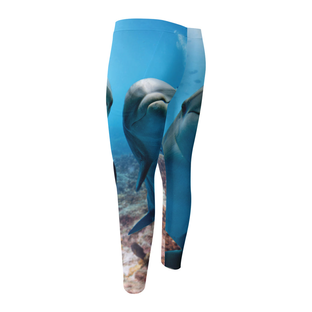 Cute Dolphins In The Ocean Print Men's Compression Pants