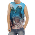 Cute Dolphins In The Ocean Print Men's Fitness Tank Top