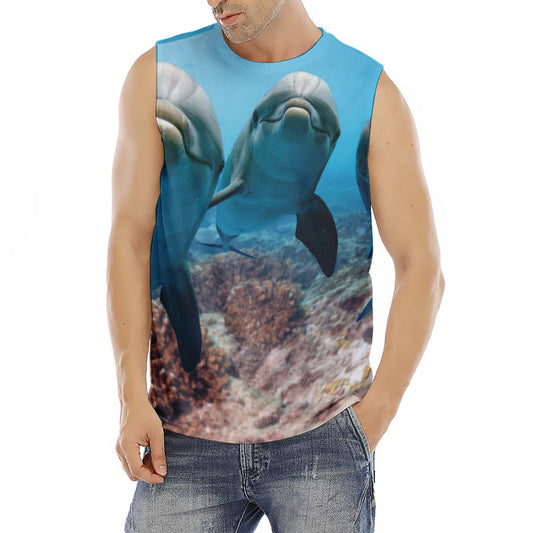 Cute Dolphins In The Ocean Print Men's Fitness Tank Top