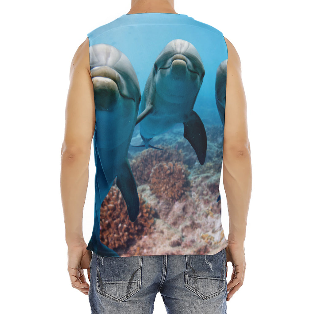 Cute Dolphins In The Ocean Print Men's Fitness Tank Top