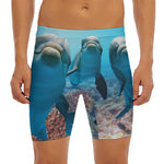 Cute Dolphins In The Ocean Print Men's Long Boxer Briefs