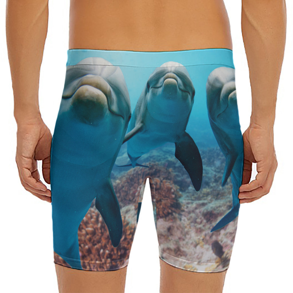 Cute Dolphins In The Ocean Print Men's Long Boxer Briefs