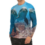 Cute Dolphins In The Ocean Print Men's Long Sleeve Rash Guard