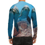 Cute Dolphins In The Ocean Print Men's Long Sleeve Rash Guard