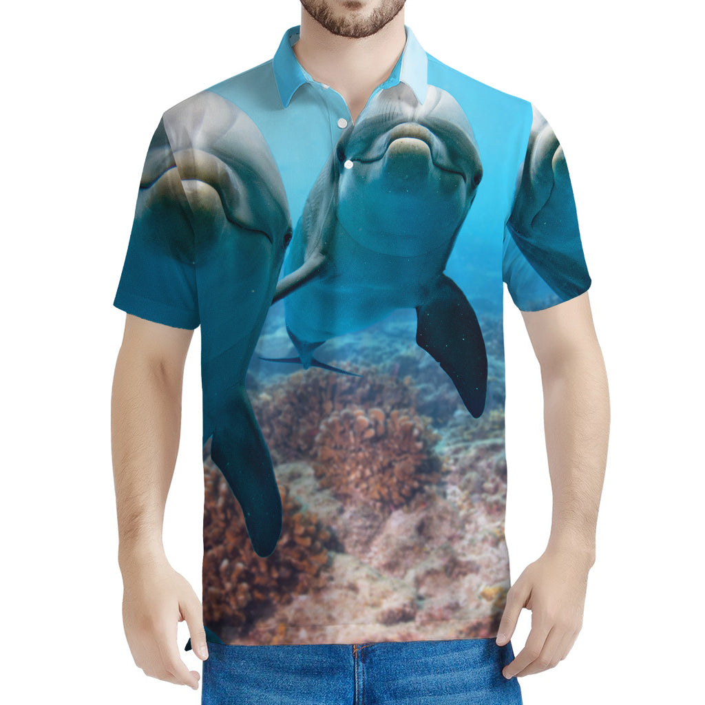 Cute Dolphins In The Ocean Print Men's Polo Shirt