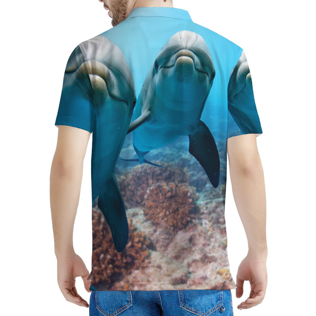 Cute Dolphins In The Ocean Print Men's Polo Shirt