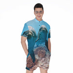 Cute Dolphins In The Ocean Print Men's Rompers