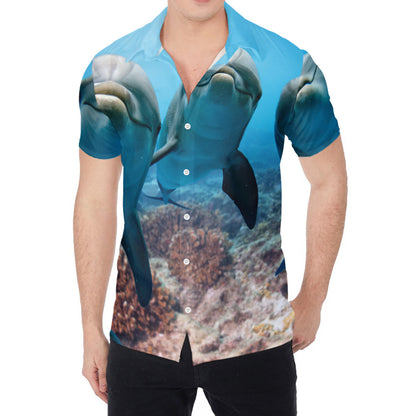 Cute Dolphins In The Ocean Print Men's Shirt