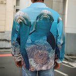 Cute Dolphins In The Ocean Print Men's Shirt Jacket