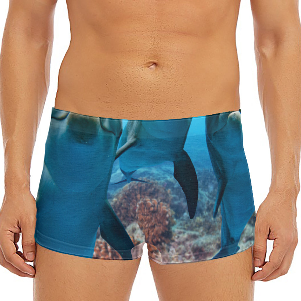 Cute Dolphins In The Ocean Print Men's Short Boxer Briefs