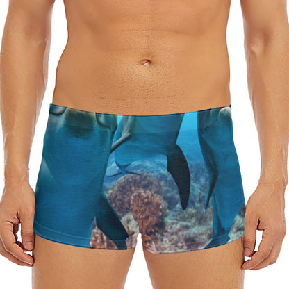 Cute Dolphins In The Ocean Print Men's Short Boxer Briefs