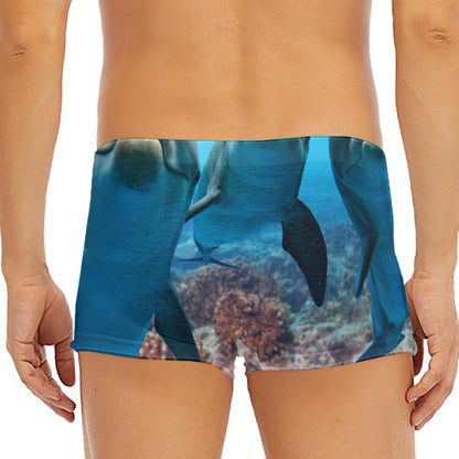 Cute Dolphins In The Ocean Print Men's Short Boxer Briefs