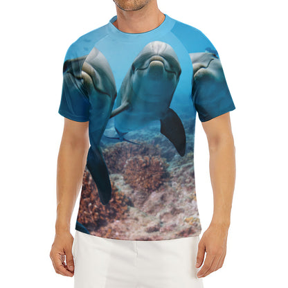 Cute Dolphins In The Ocean Print Men's Short Sleeve Rash Guard
