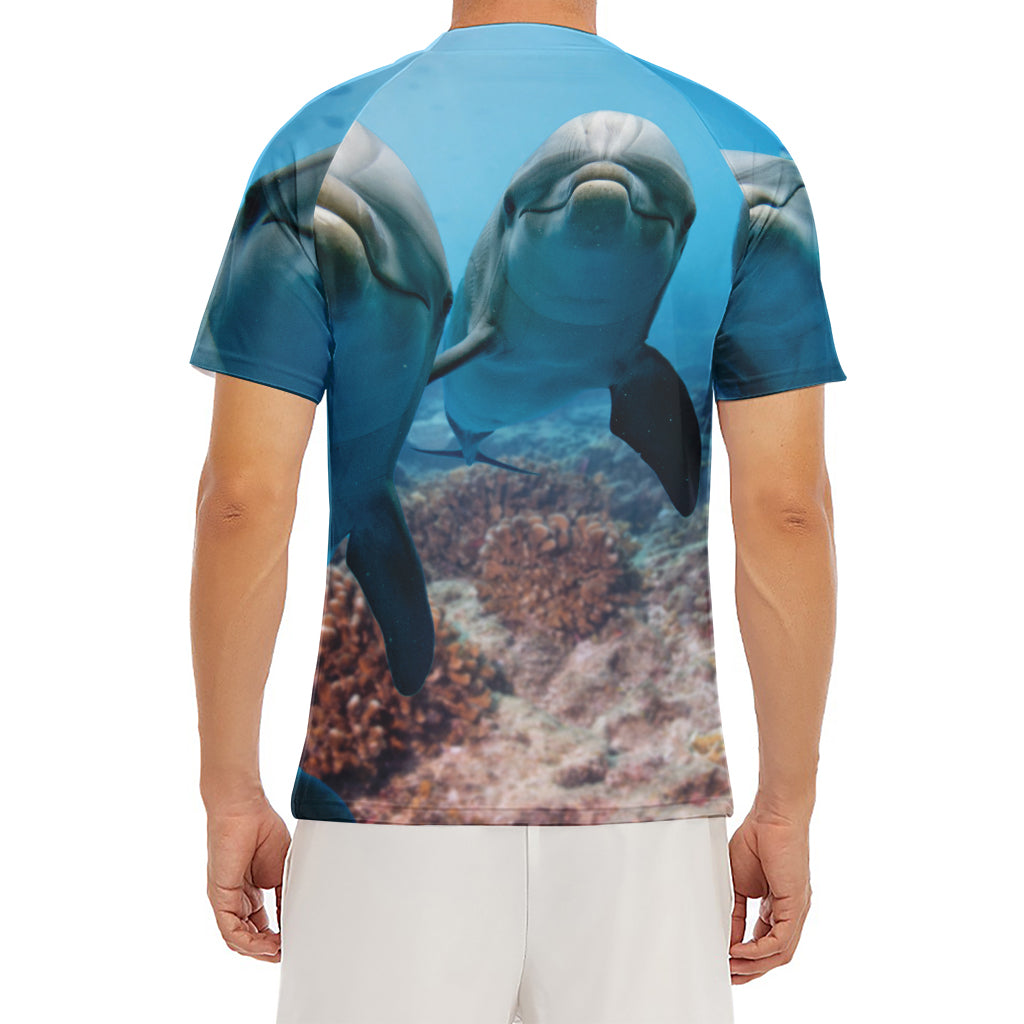 Cute Dolphins In The Ocean Print Men's Short Sleeve Rash Guard