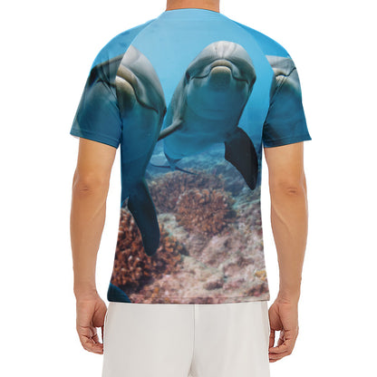 Cute Dolphins In The Ocean Print Men's Short Sleeve Rash Guard