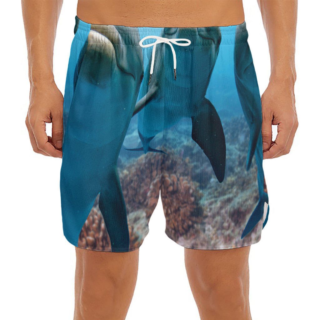 Cute Dolphins In The Ocean Print Men's Split Running Shorts