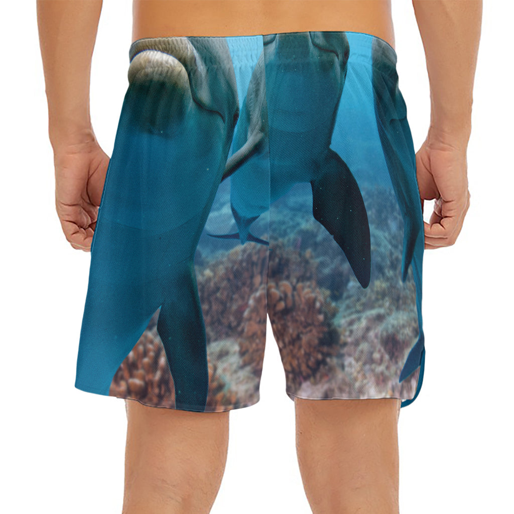 Cute Dolphins In The Ocean Print Men's Split Running Shorts