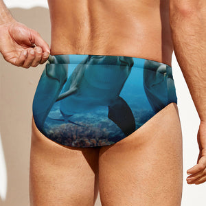 Cute Dolphins In The Ocean Print Men's Swim Briefs