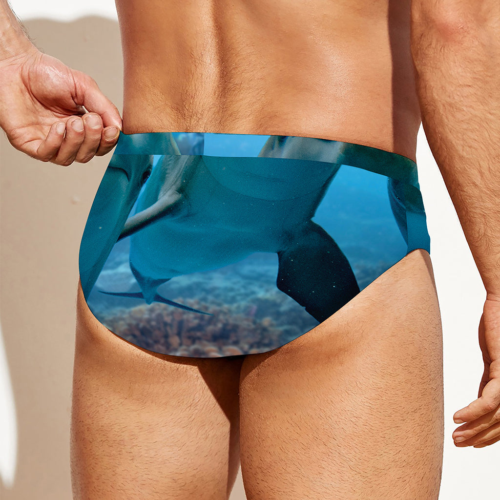 Cute Dolphins In The Ocean Print Men's Swim Briefs