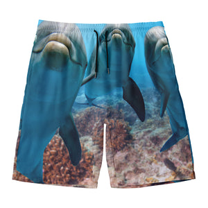 Cute Dolphins In The Ocean Print Men's Swim Trunks