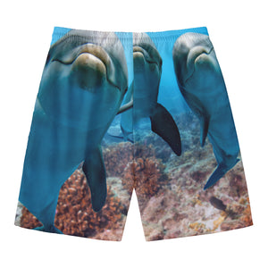 Cute Dolphins In The Ocean Print Men's Swim Trunks