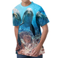 Cute Dolphins In The Ocean Print Men's Velvet T-Shirt
