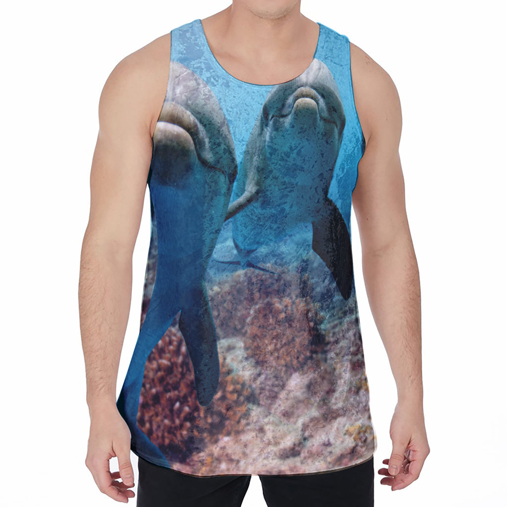 Cute Dolphins In The Ocean Print Men's Velvet Tank Top