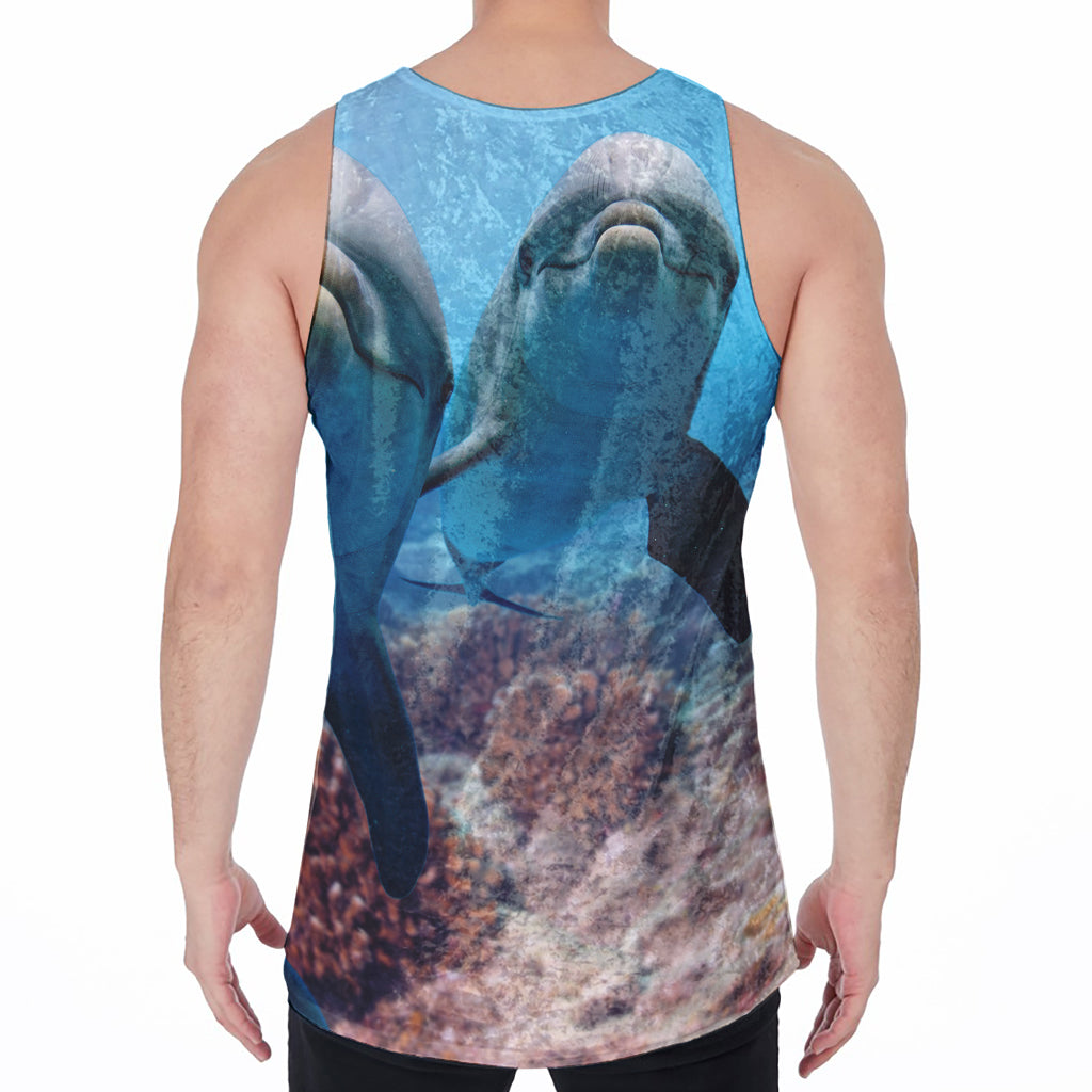 Cute Dolphins In The Ocean Print Men's Velvet Tank Top