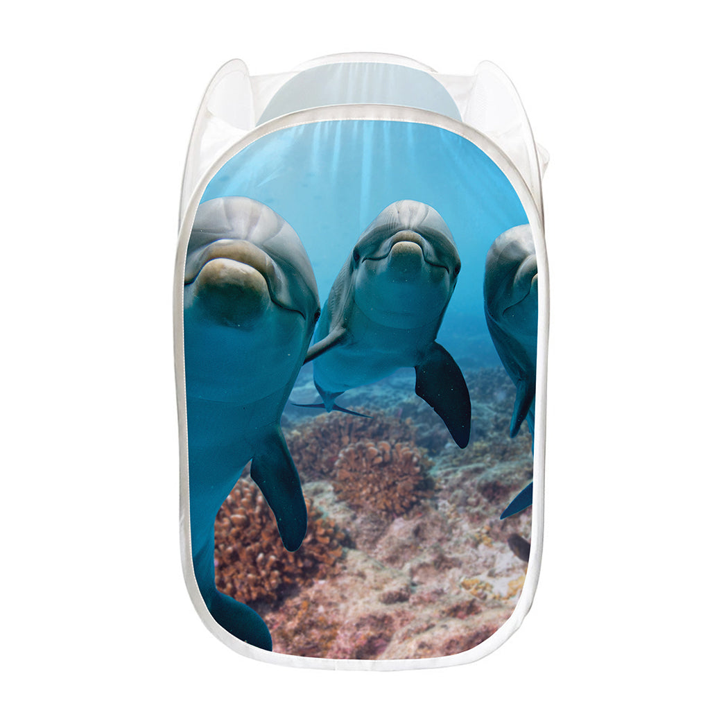Cute Dolphins In The Ocean Print Mesh Laundry Hamper