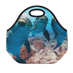 Cute Dolphins In The Ocean Print Neoprene Lunch Bag