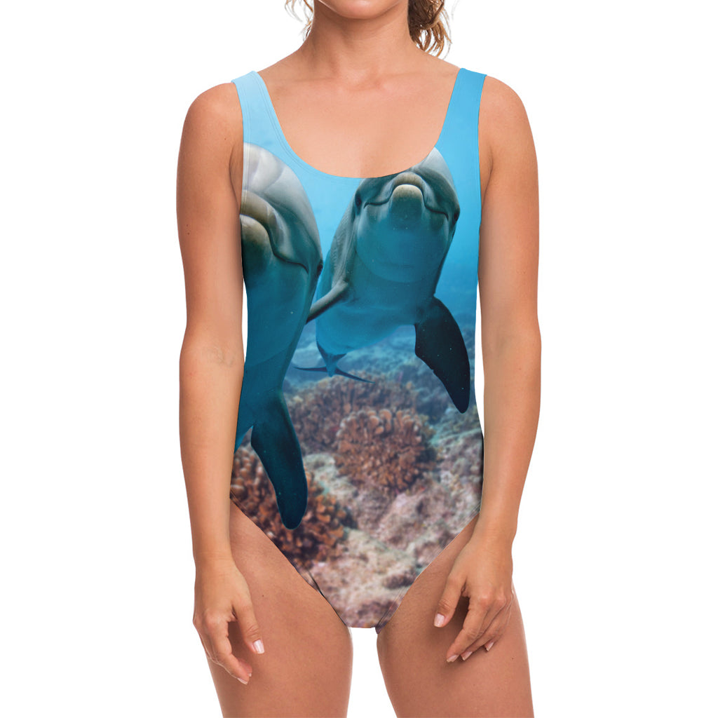 Cute Dolphins In The Ocean Print One Piece Swimsuit