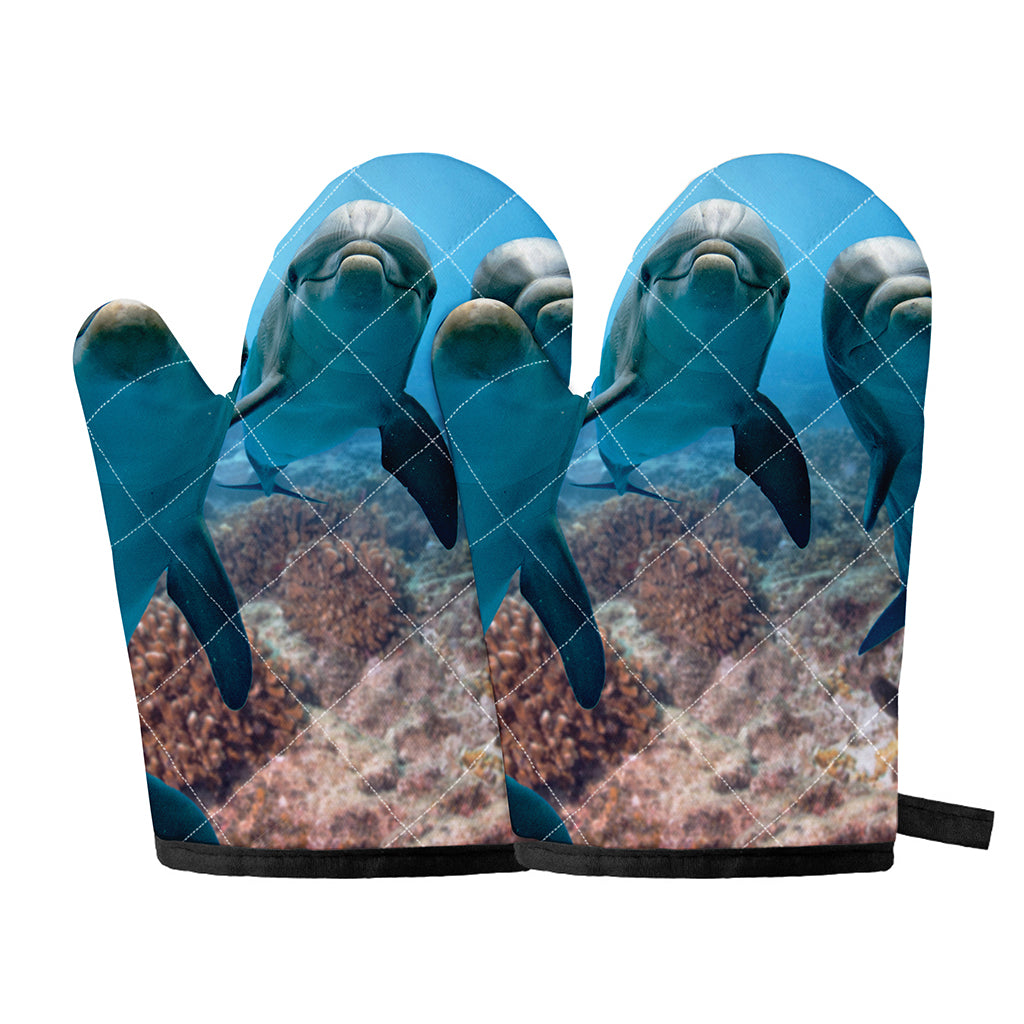 Cute Dolphins In The Ocean Print Oven Mitts