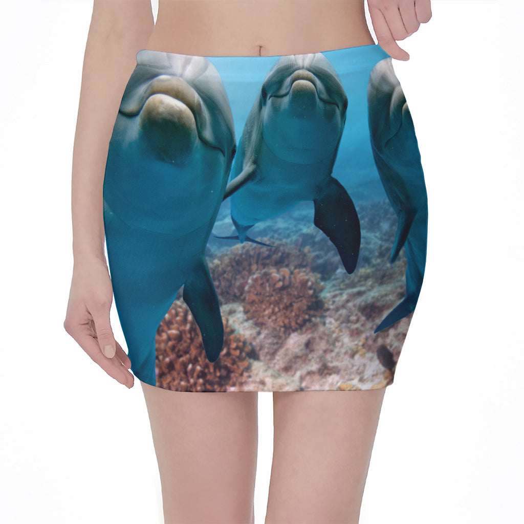 Cute Dolphins In The Ocean Print Pencil Mini Skirt