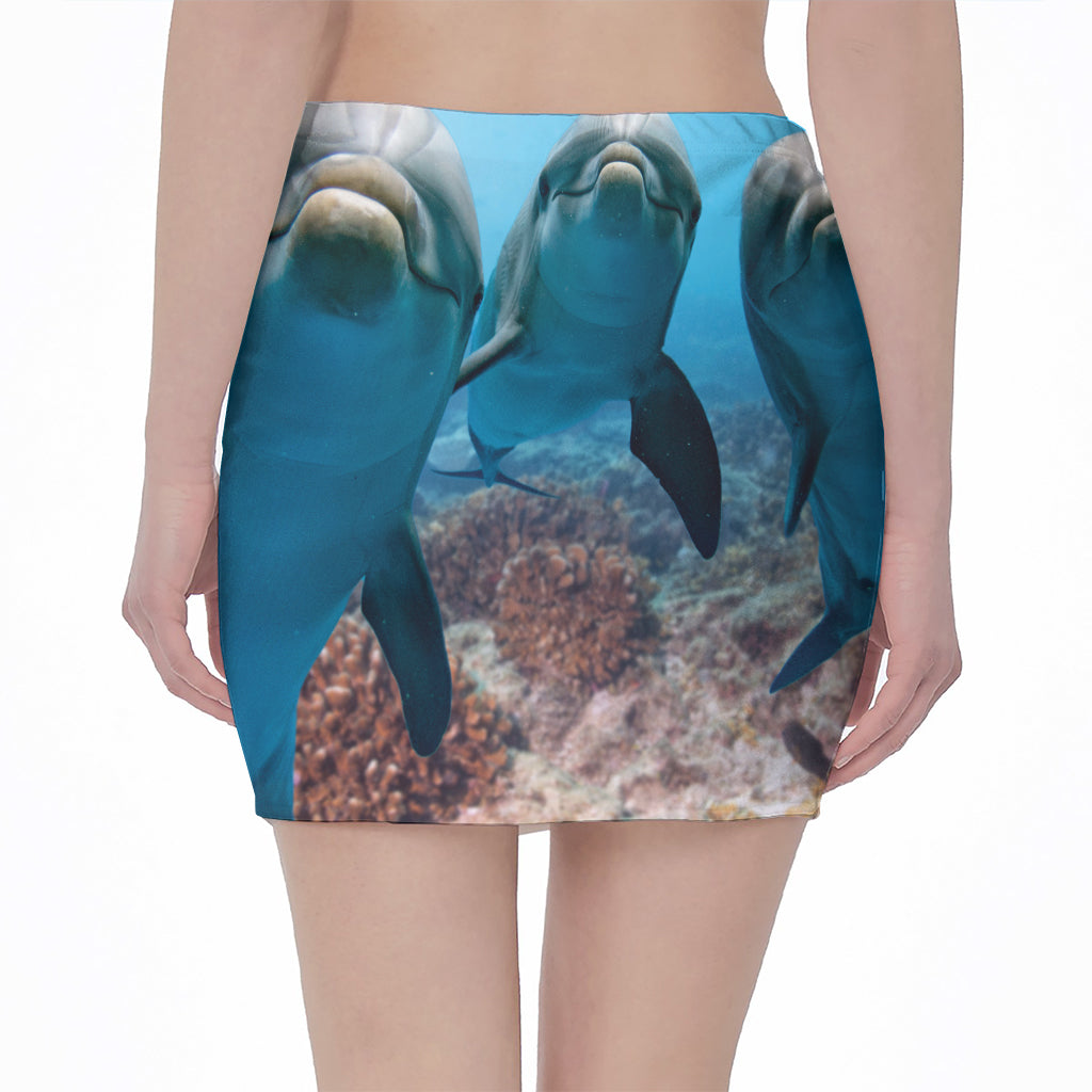 Cute Dolphins In The Ocean Print Pencil Mini Skirt