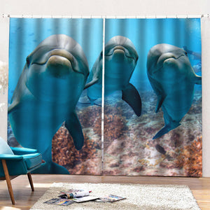 Cute Dolphins In The Ocean Print Pencil Pleat Curtains