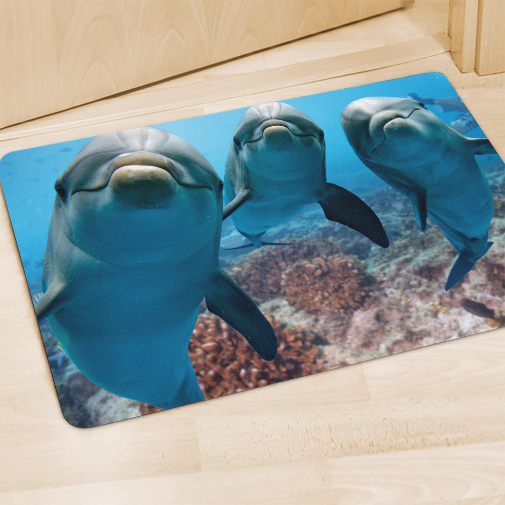 Cute Dolphins In The Ocean Print Polyester Doormat