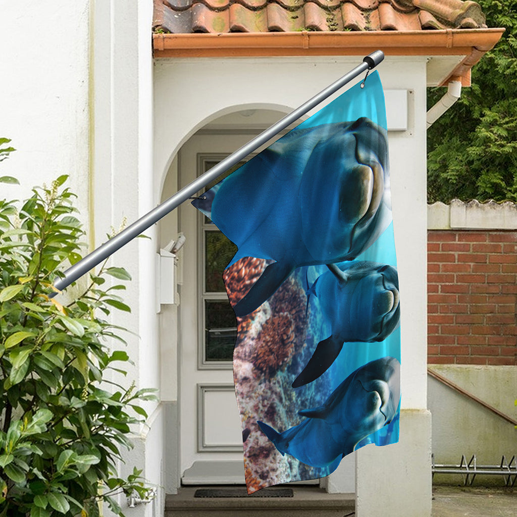 Cute Dolphins In The Ocean Print Polyester Flag