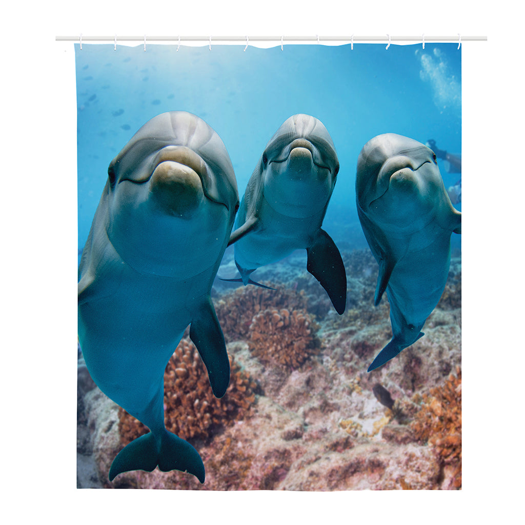 Cute Dolphins In The Ocean Print Polyester Shower Curtain