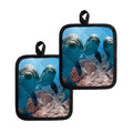 Cute Dolphins In The Ocean Print Pot Holders