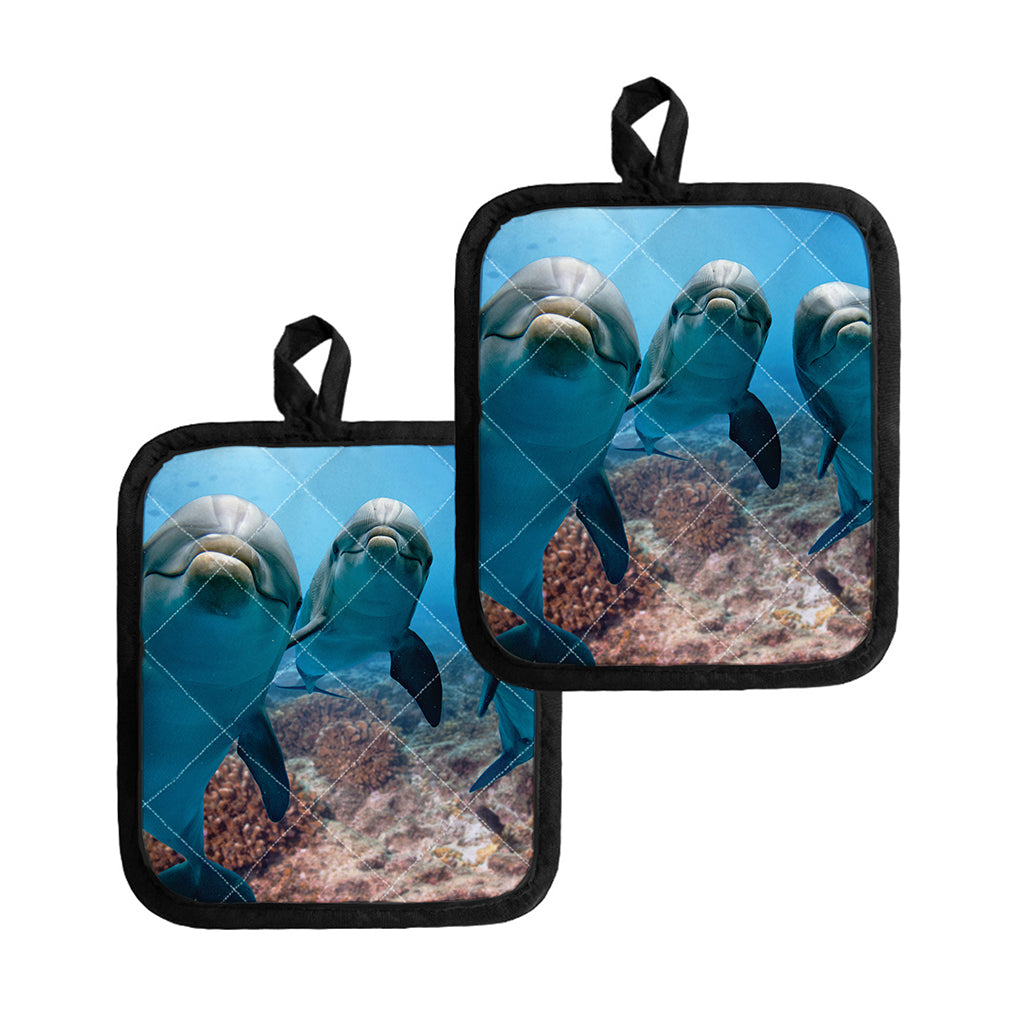 Cute Dolphins In The Ocean Print Pot Holders