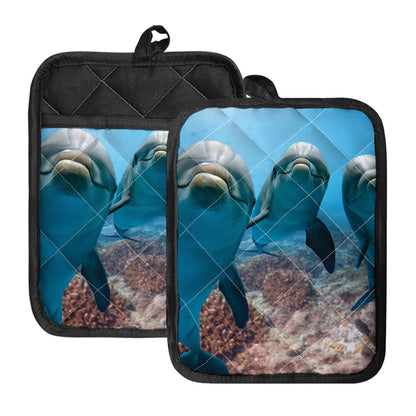 Cute Dolphins In The Ocean Print Pot Holders With Pocket