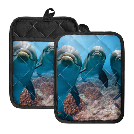 Cute Dolphins In The Ocean Print Pot Holders With Pocket
