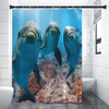 Cute Dolphins In The Ocean Print Premium Shower Curtain