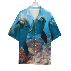 Cute Dolphins In The Ocean Print Rayon Hawaiian Shirt