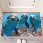 Cute Dolphins In The Ocean Print Rubber Doormat